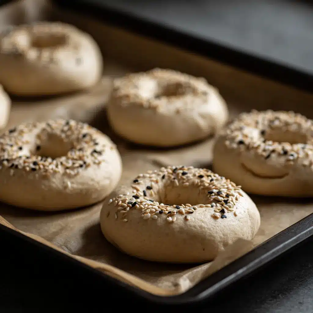 Shaped bagels on tray