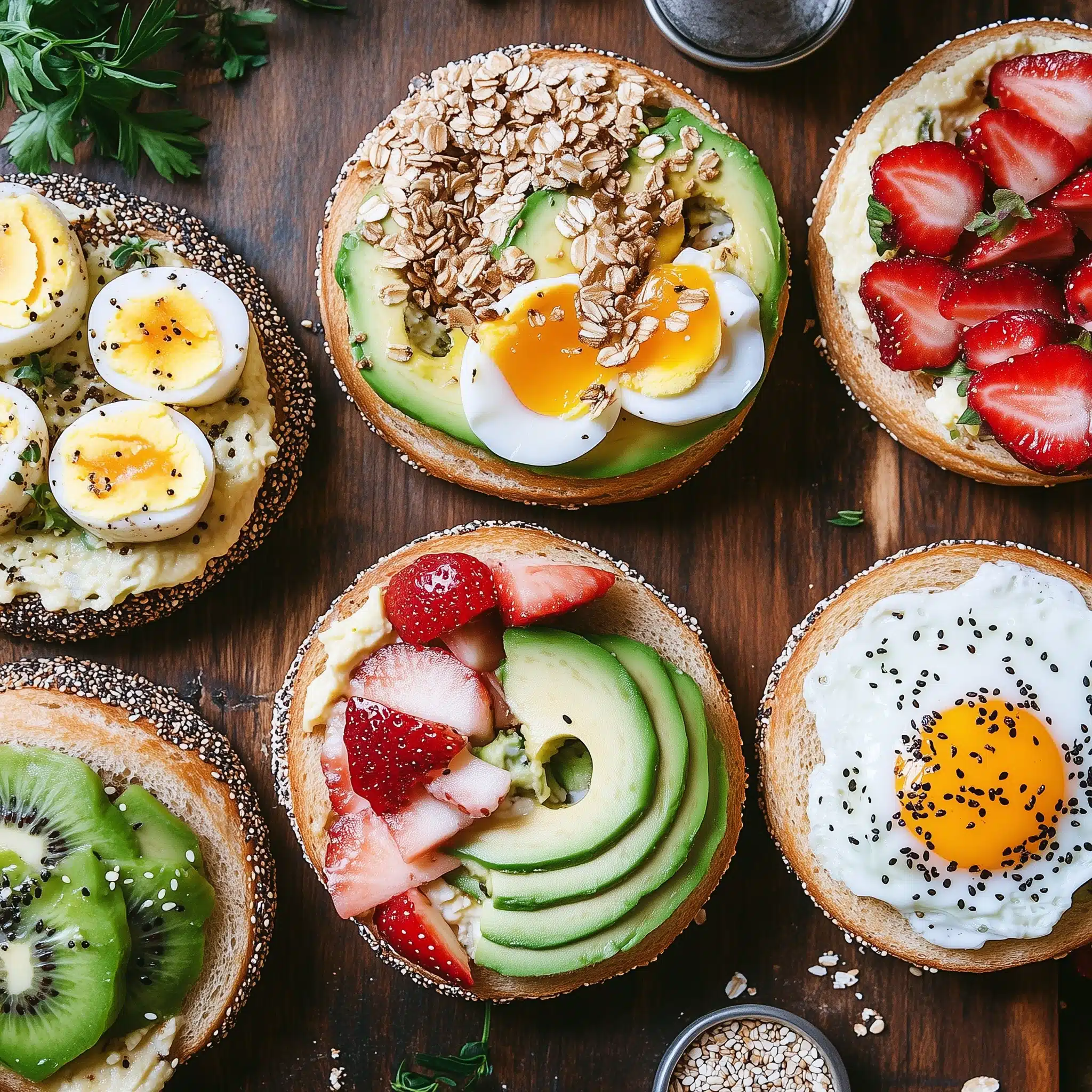 Healthy breakfast bagel ideas with toppings