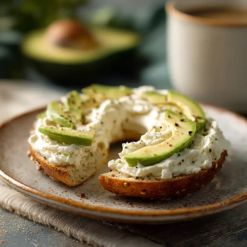 Served bagel with toppings