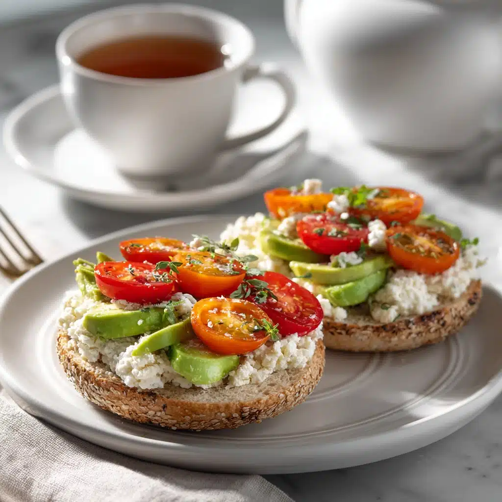 Served cottage cheese bagels with toppings