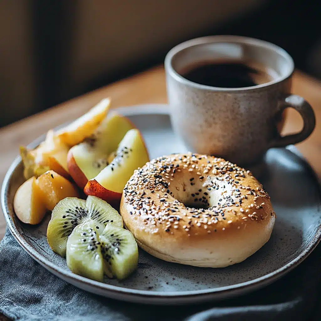 Served healthy breakfast bagel with fruit